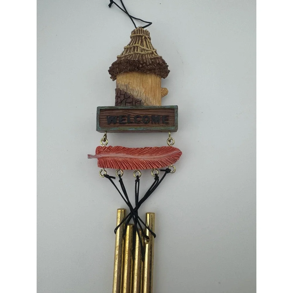 Cardinal Birdhouse‎ Welcome Wind Chime Rustic Nature Garden Decor Red Feather